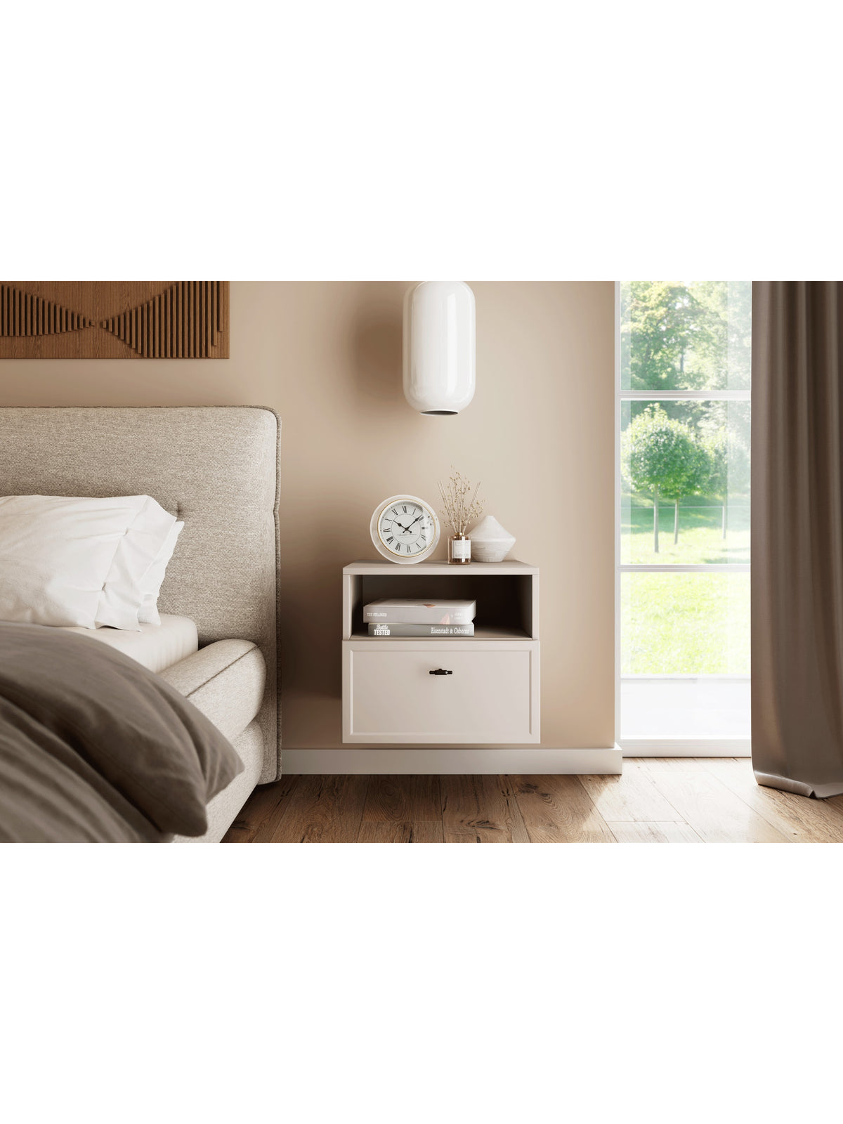 Noptieră suspendată Lorini casmir cu mâner negru T-bar și un sertar
