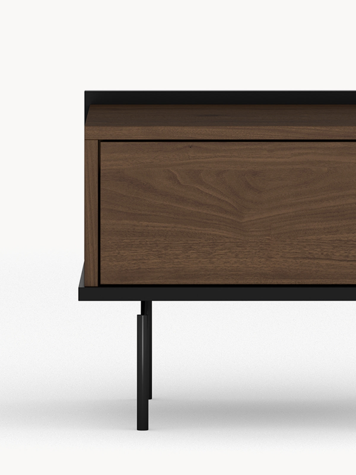 Noptiere Zenar 50 cm, culoare orzech elegant cu picioare negre, detaliu sertar