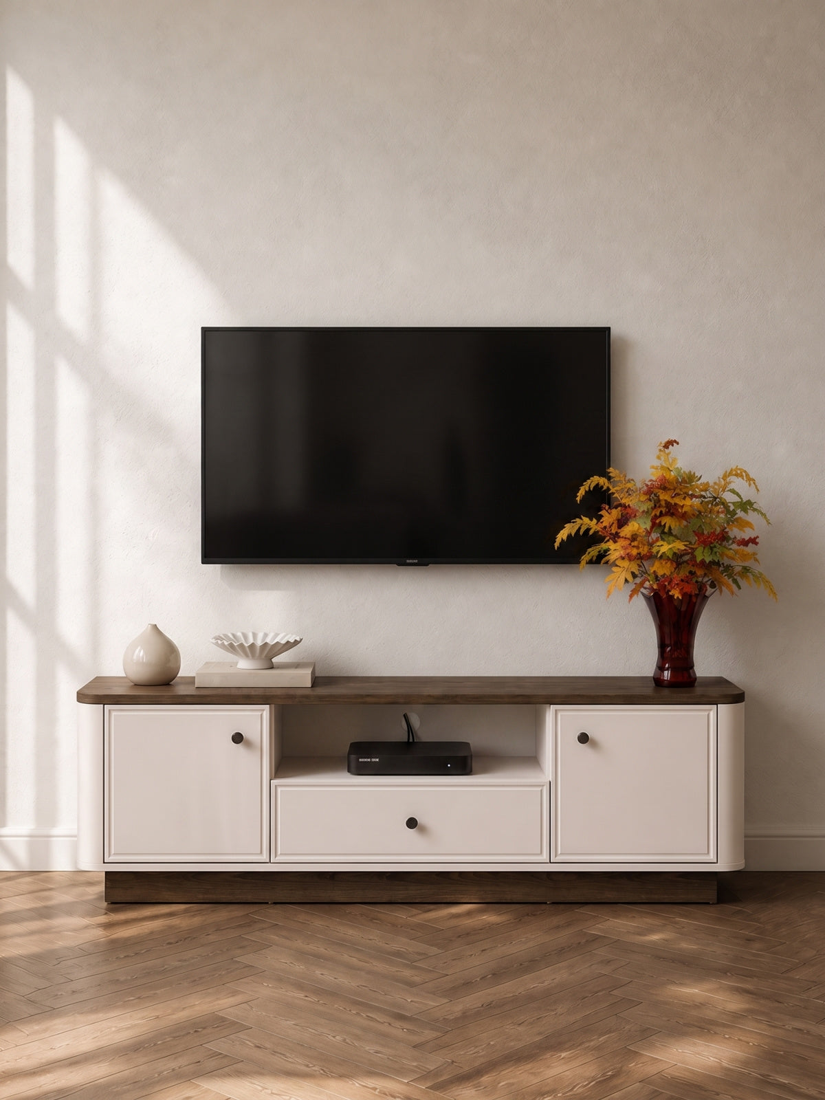 Comodă TV Amberto 160 cm casmir cu sertar și soclu stejar windmill dark