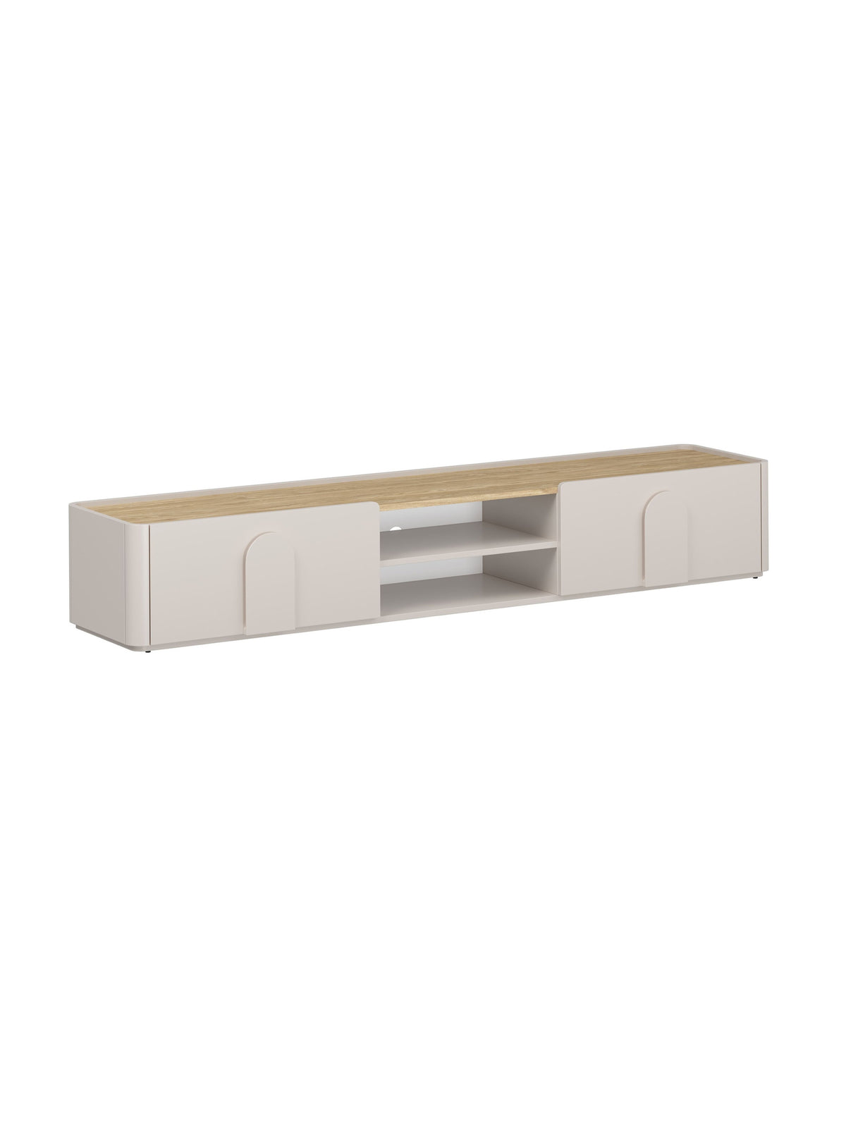 Comodă TV Amilio 220 cm cashmere cu blat din lemn de stejar și sertar