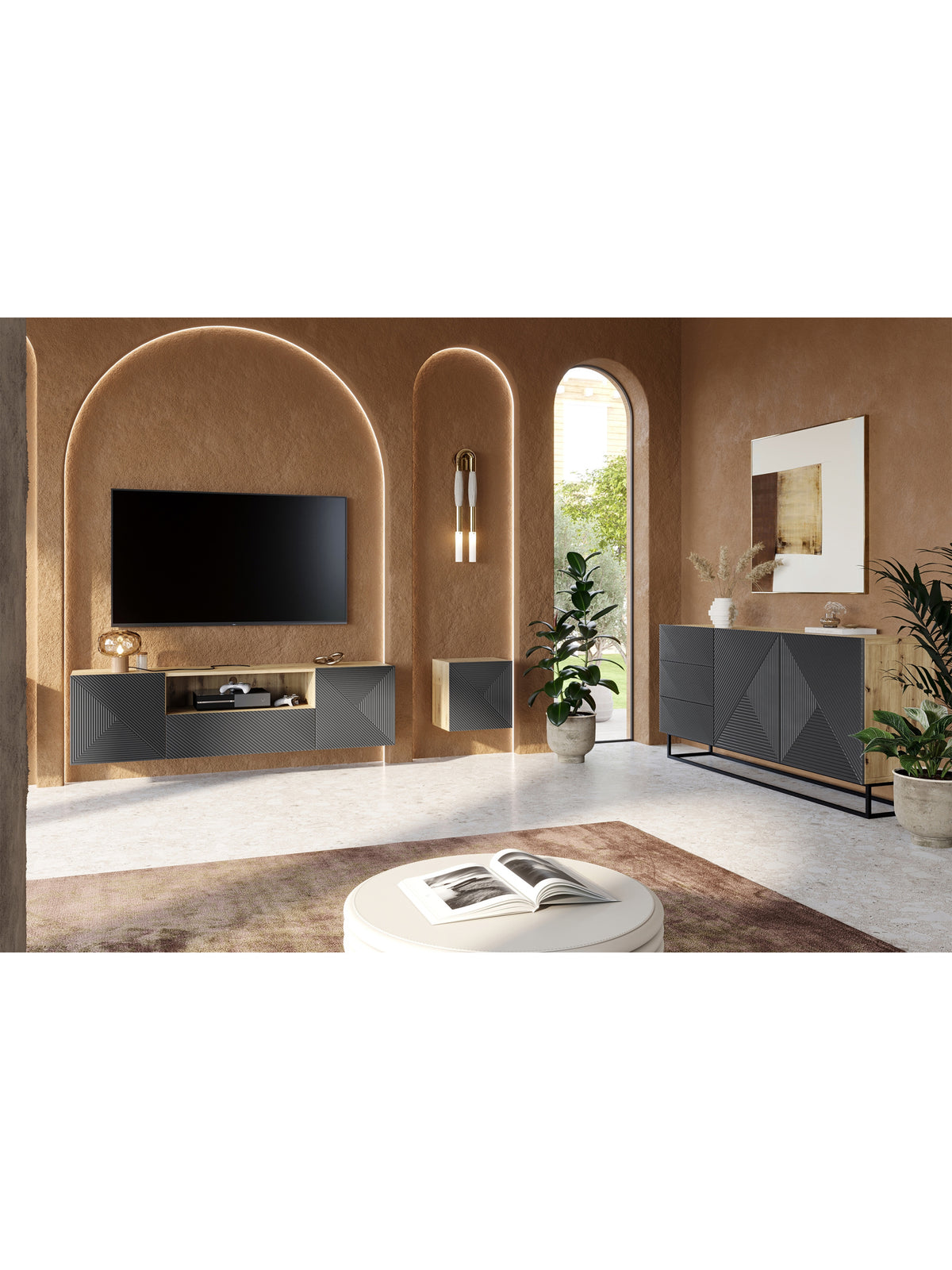 Dulap TV Asha 167 cm suspendată cu sertar i wneka - artisan / rivier stone mat
