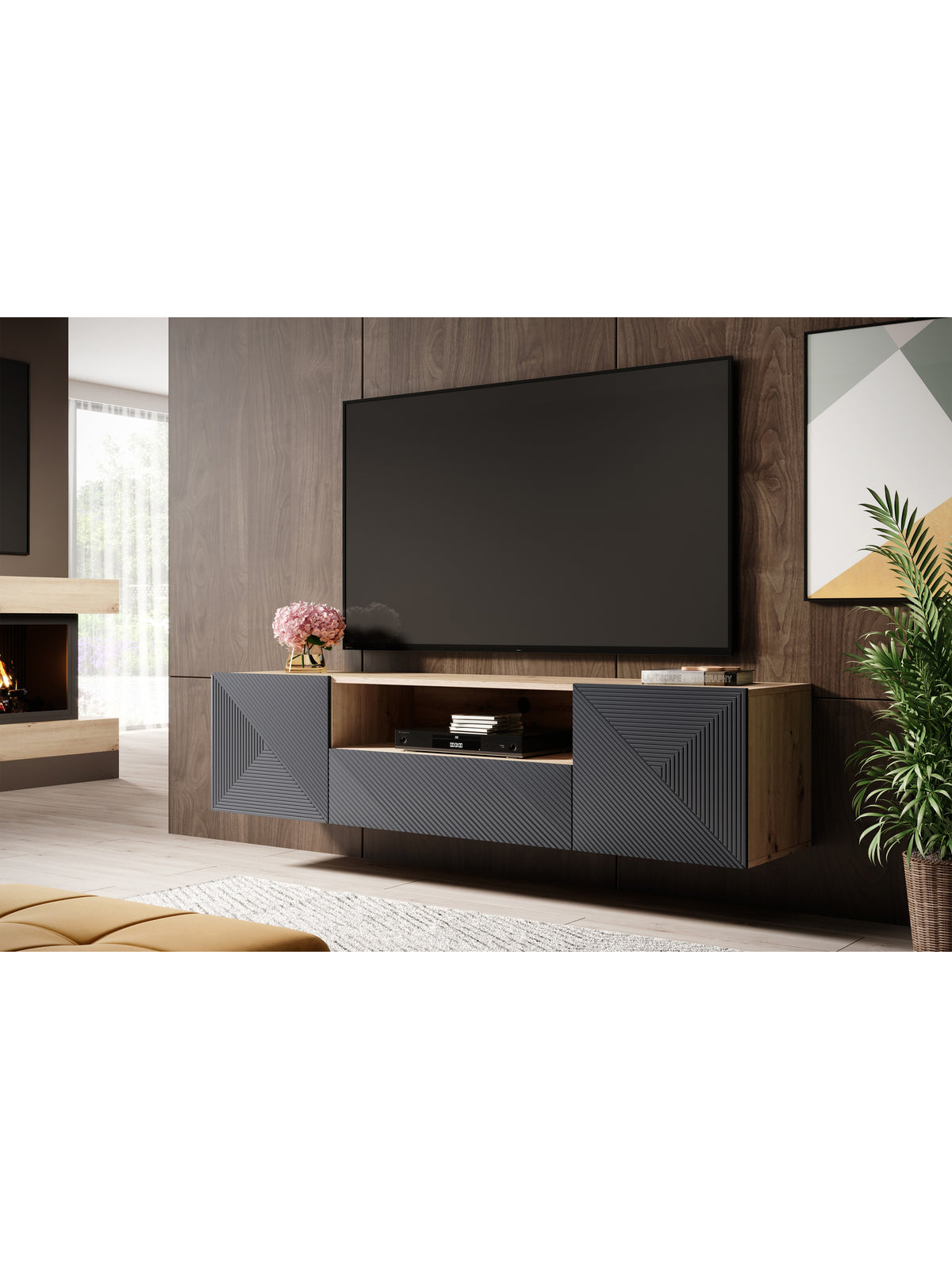 Dulap TV Asha 167 cm suspendată cu sertar i wneka - artisan / rivier stone mat