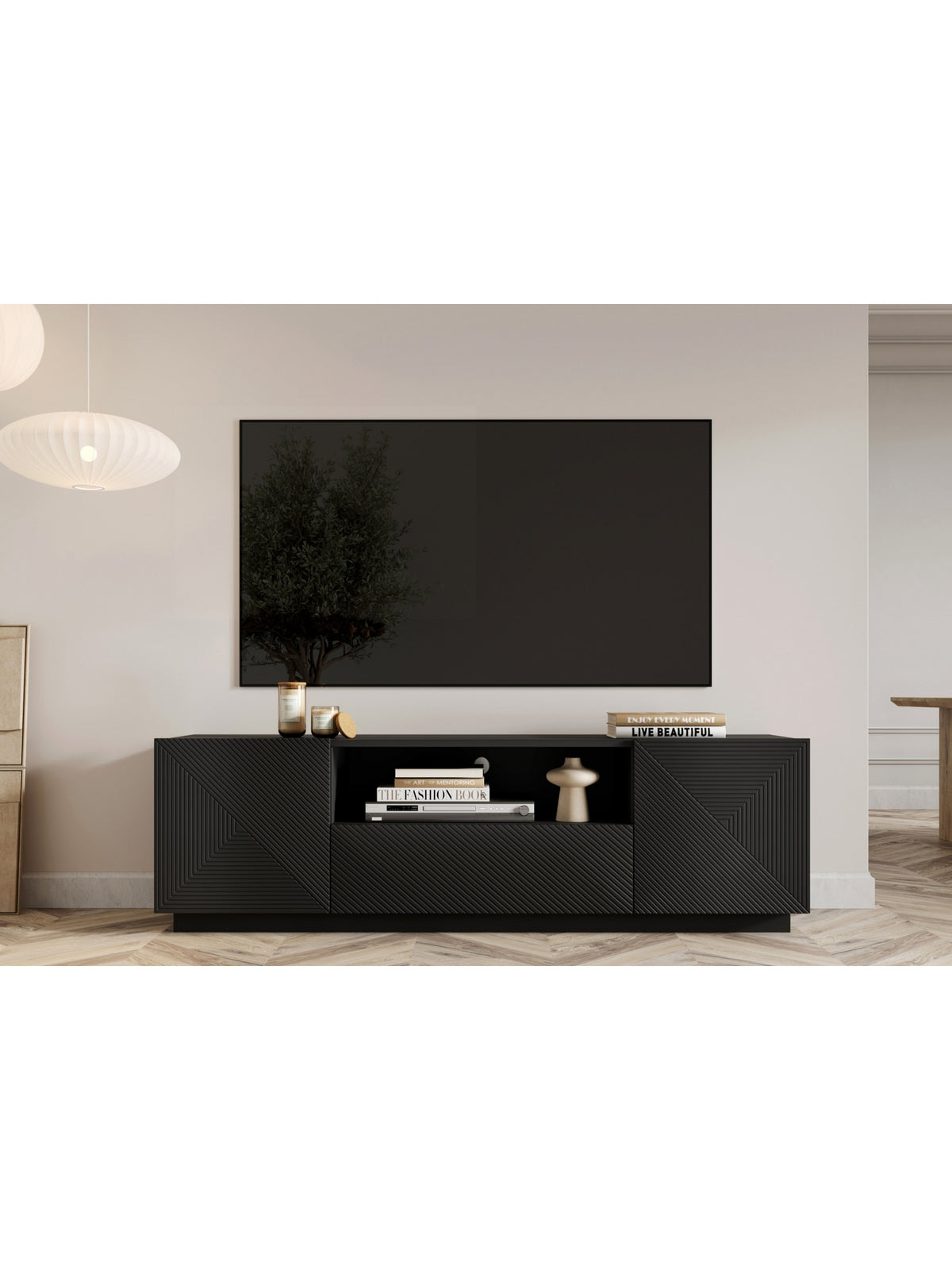 Dulap TV Asha 167 cm z szuflada i wneka - negru mat