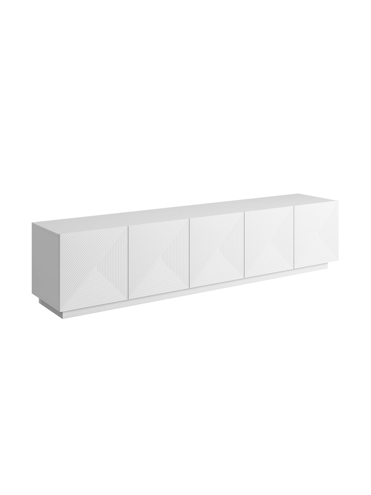 Comodă TV Asha 200 cm cu cinci uși și front canelat alb mat