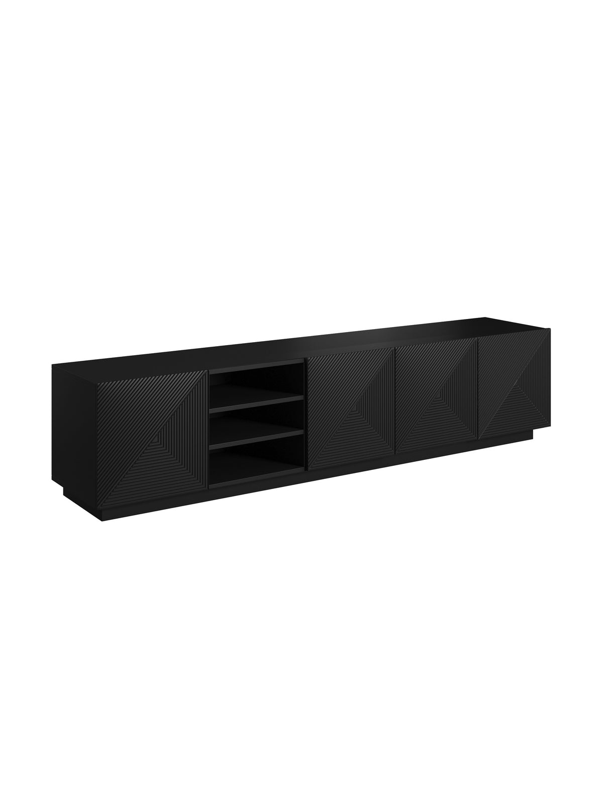 Comodă TV Asha 200 cm negru mat cu front canelat și trei nișe