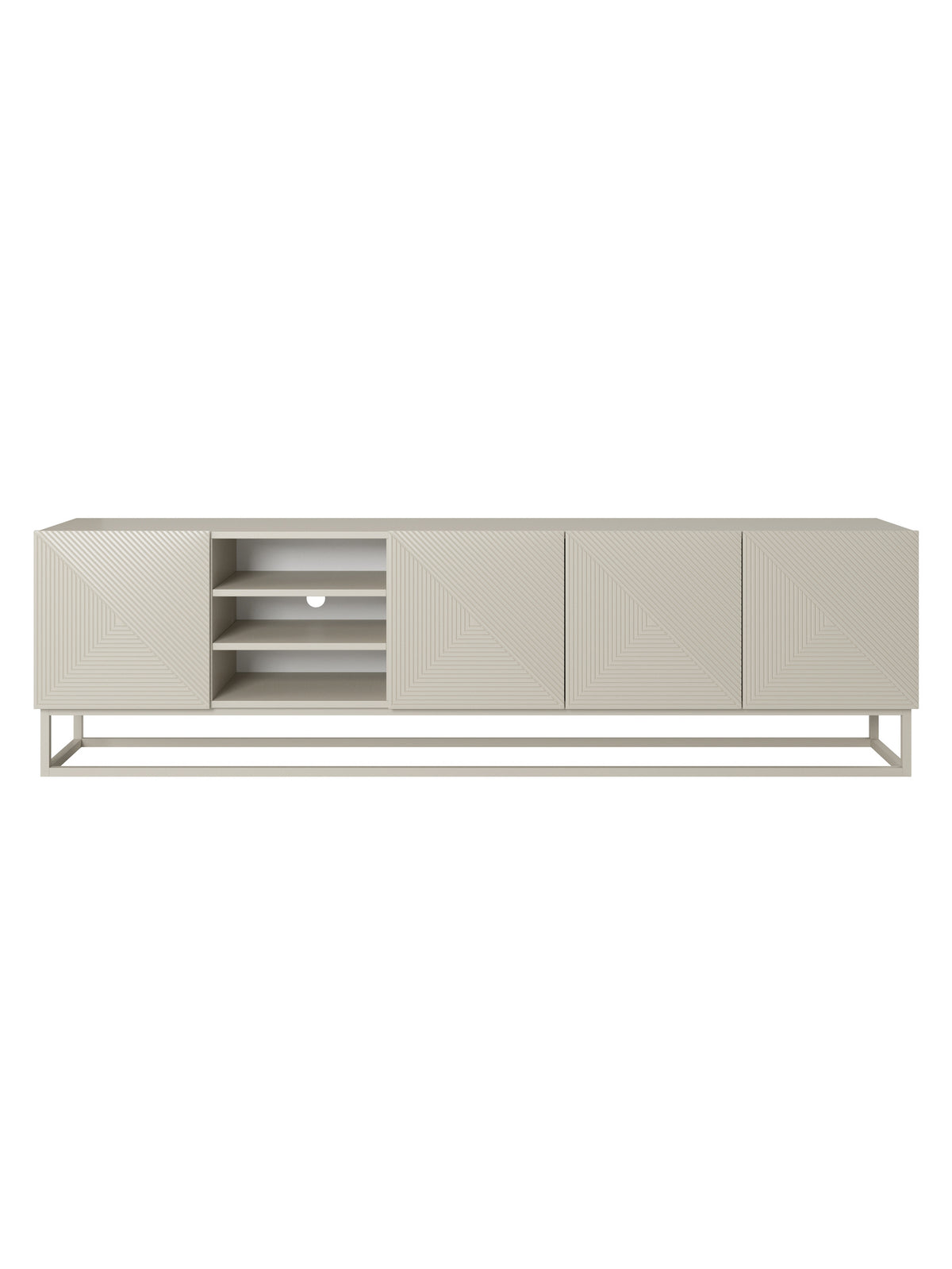 Comodă TV Asha 200 cm cashmere cu front striat și cadru metalic