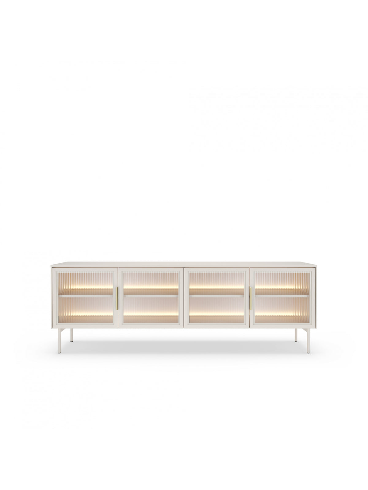 Comodă TV Auri 181 cm culoare cashmere cu iluminare LED și picioare metalice, vedere frontală