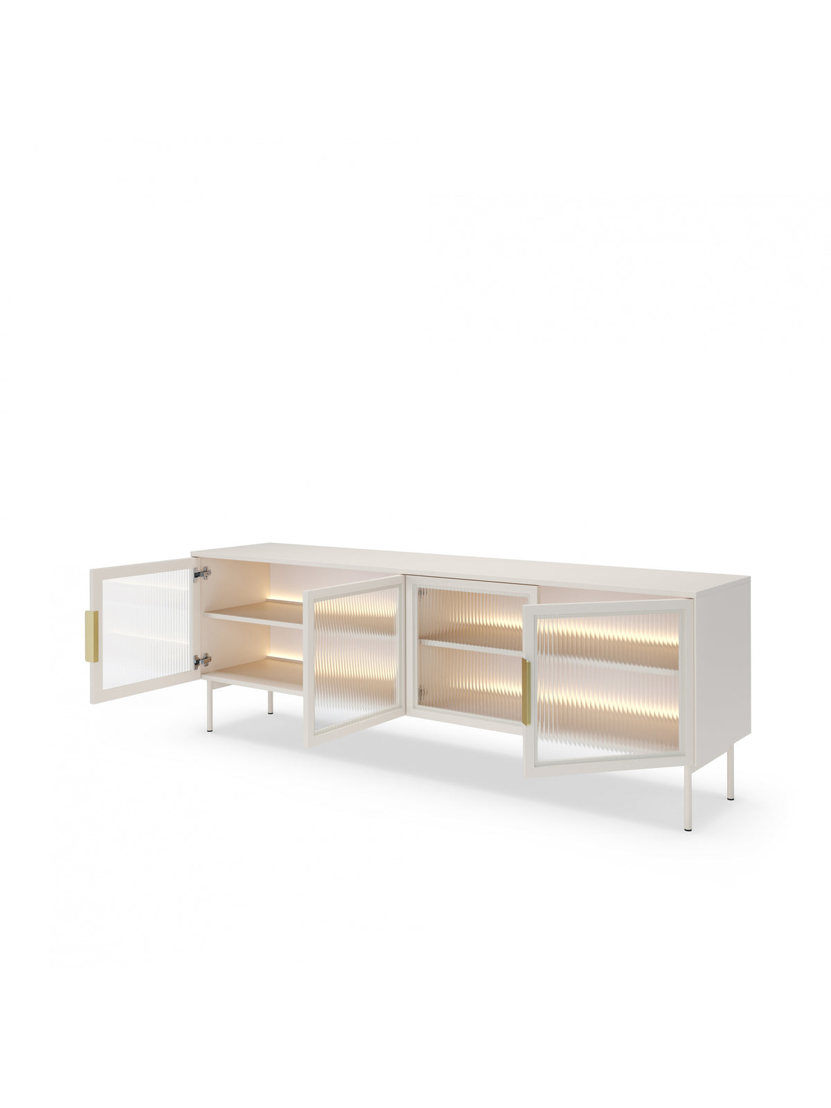 Comodă TV Auri 181 cm casmir cu iluminare LED și uși de sticlă