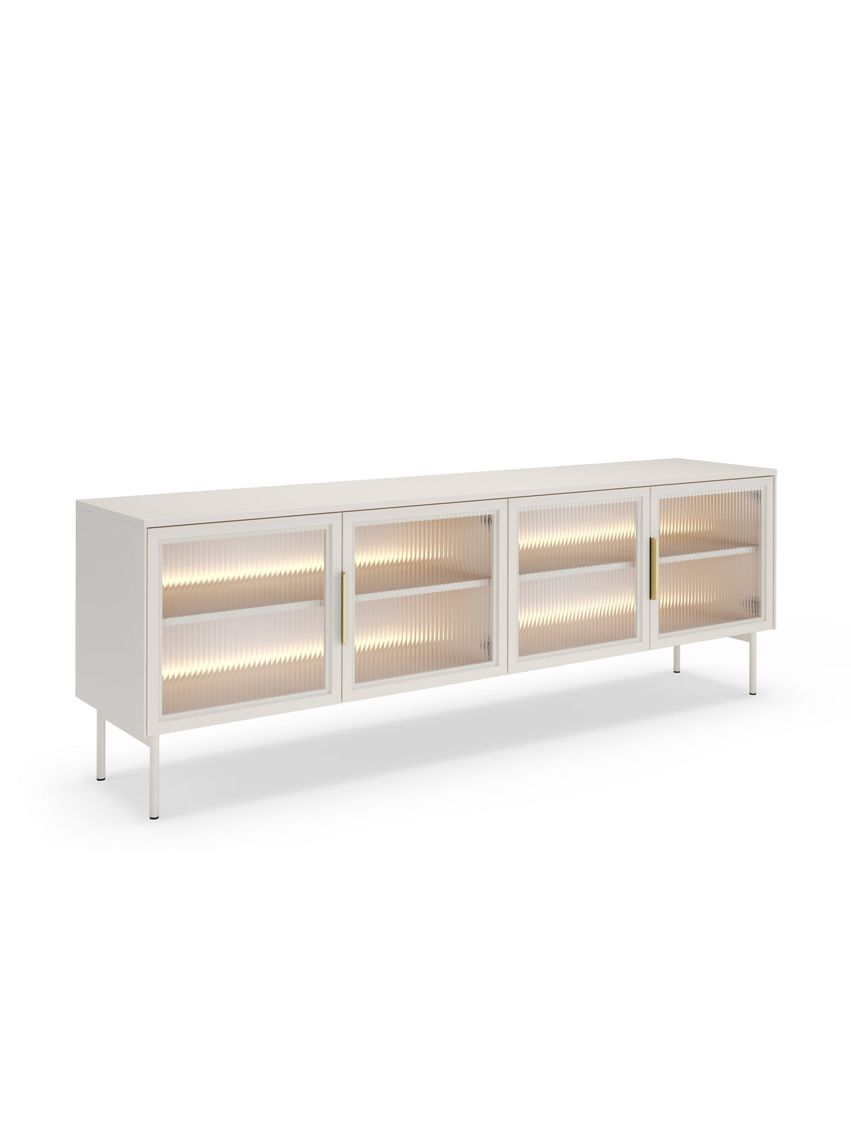 Comodă TV Auri 181 cm casmir cu iluminare LED și picioare metalice