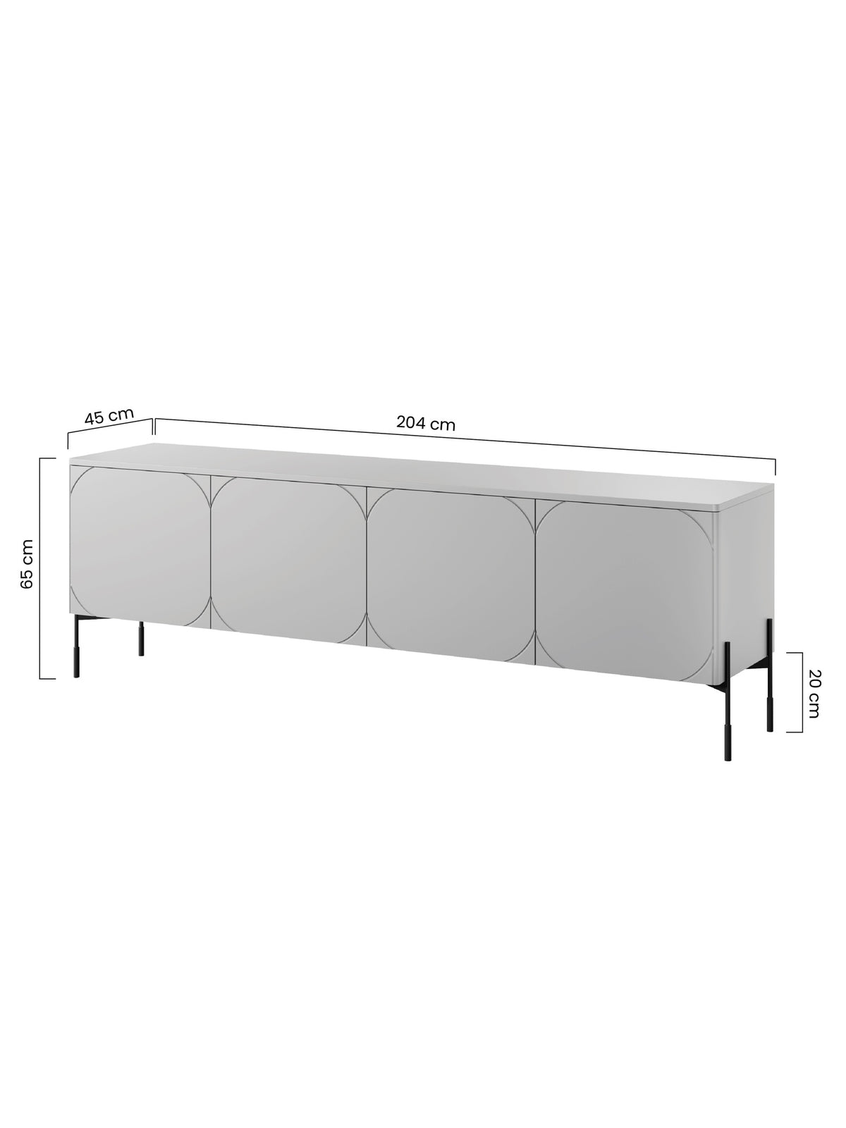 Comodă RTV Sonatia verde măsliniu 200 cm cu patru uși și picioare metalice