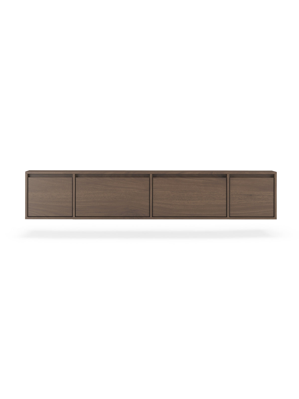 Comodă TV suspendată Zolia 180 cm cu patru uși, culoare orzech elegant, cu fronturi netede
