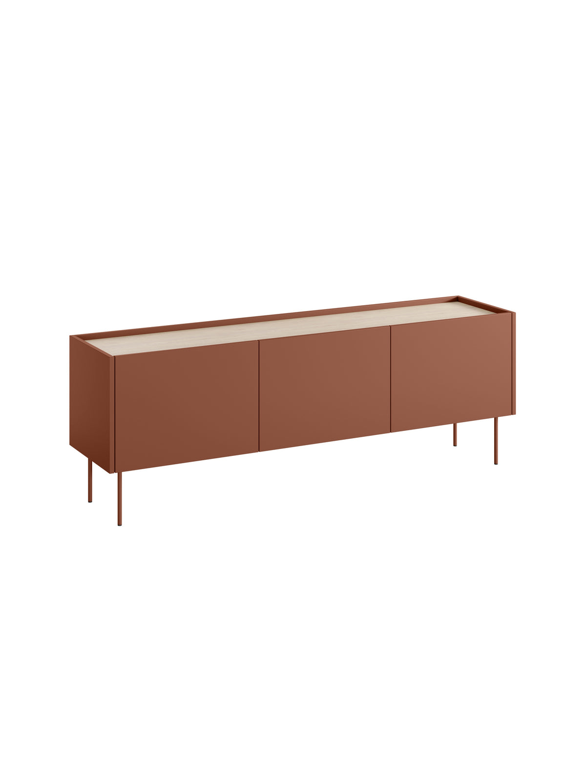 Comodă RTV Desin 170 cm ceramic red cu picioare metalice și blat din stejar nagano