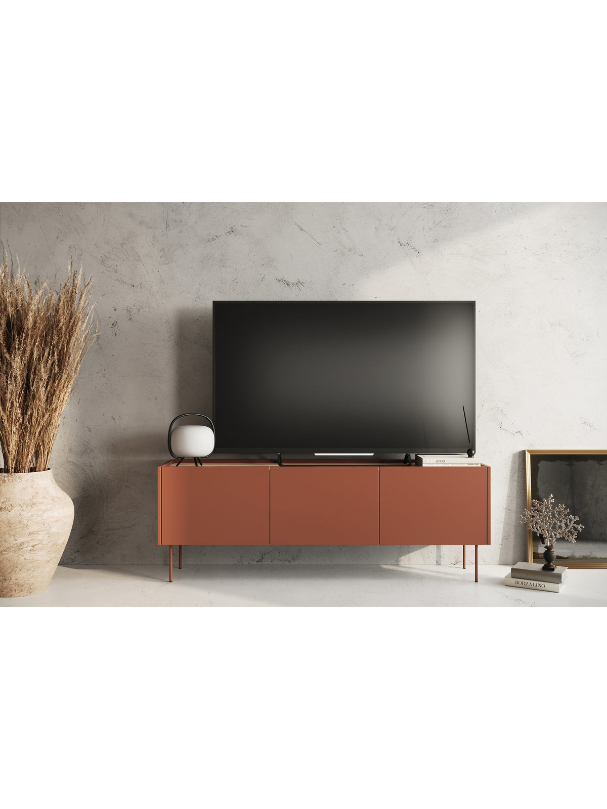Comodă TV Desin 170 cm ceramic red cu sertar ascuns și picioare metalice