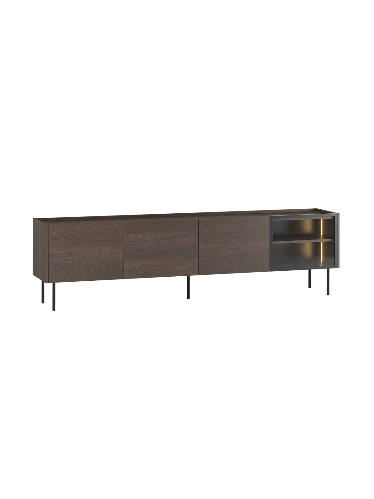 Comodă TV Dunari 220 cm culoare stejar dunin cu picioare metalice negre și patru uși