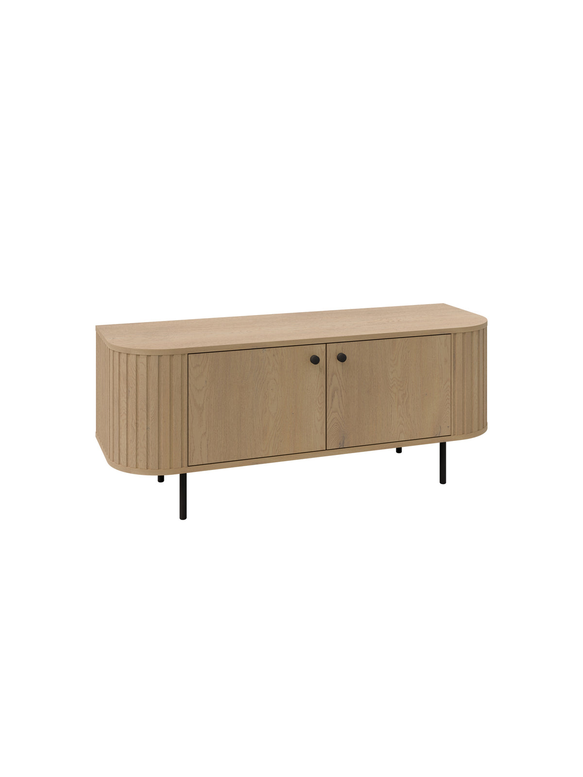 Comodă TV Lento 120 cm culoare stejar cremona cu picioare metalice negre și uși cu fante