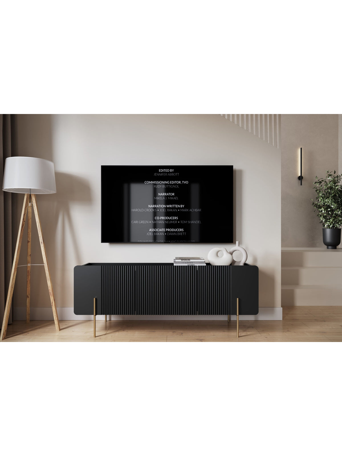 Dulap TV Malmi 150 cm - negru mat / picioare aurii