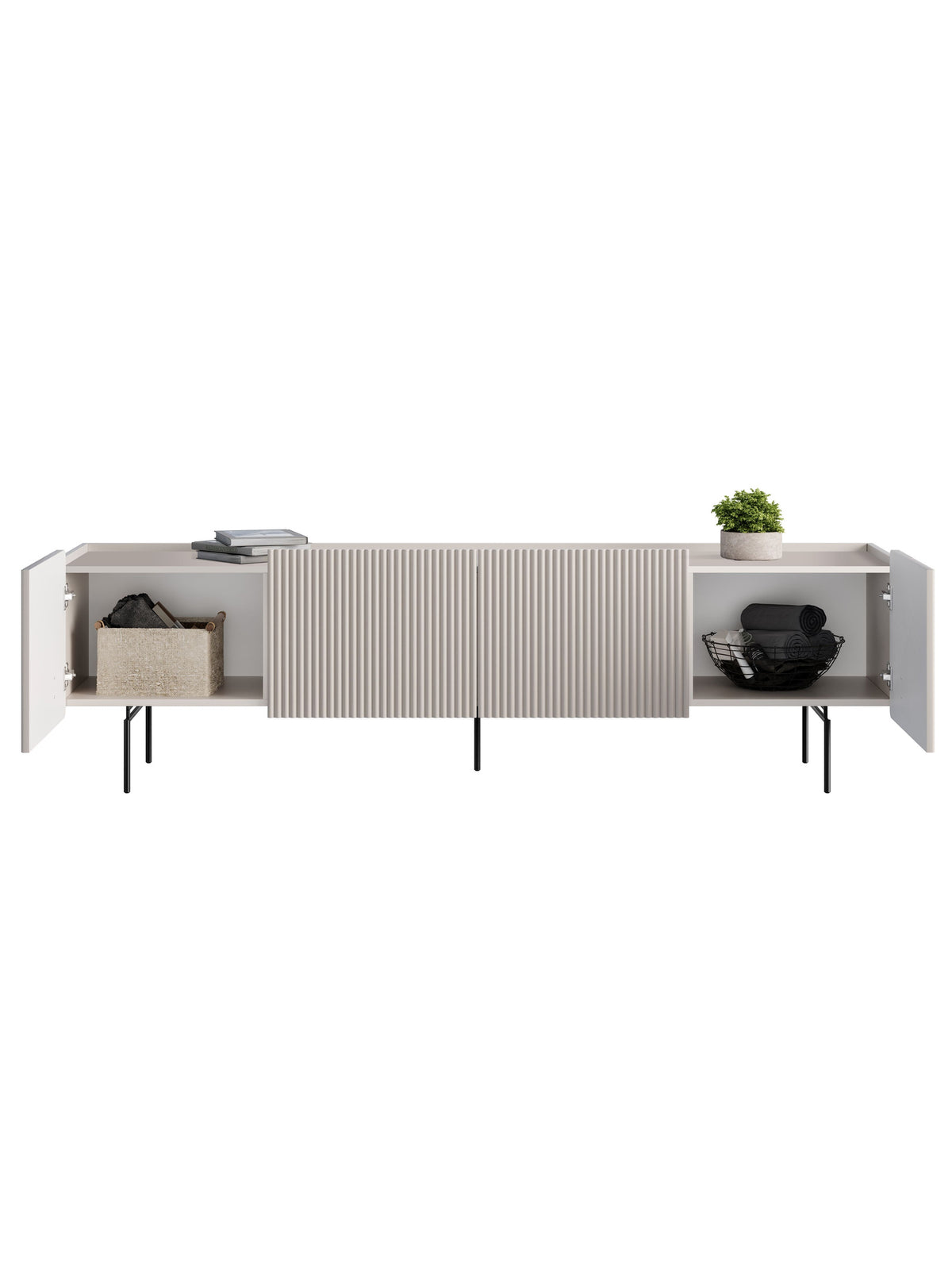 Comodă RTV Malmi 200 cm culoare casmir cu fronturi rigate și picioare negre