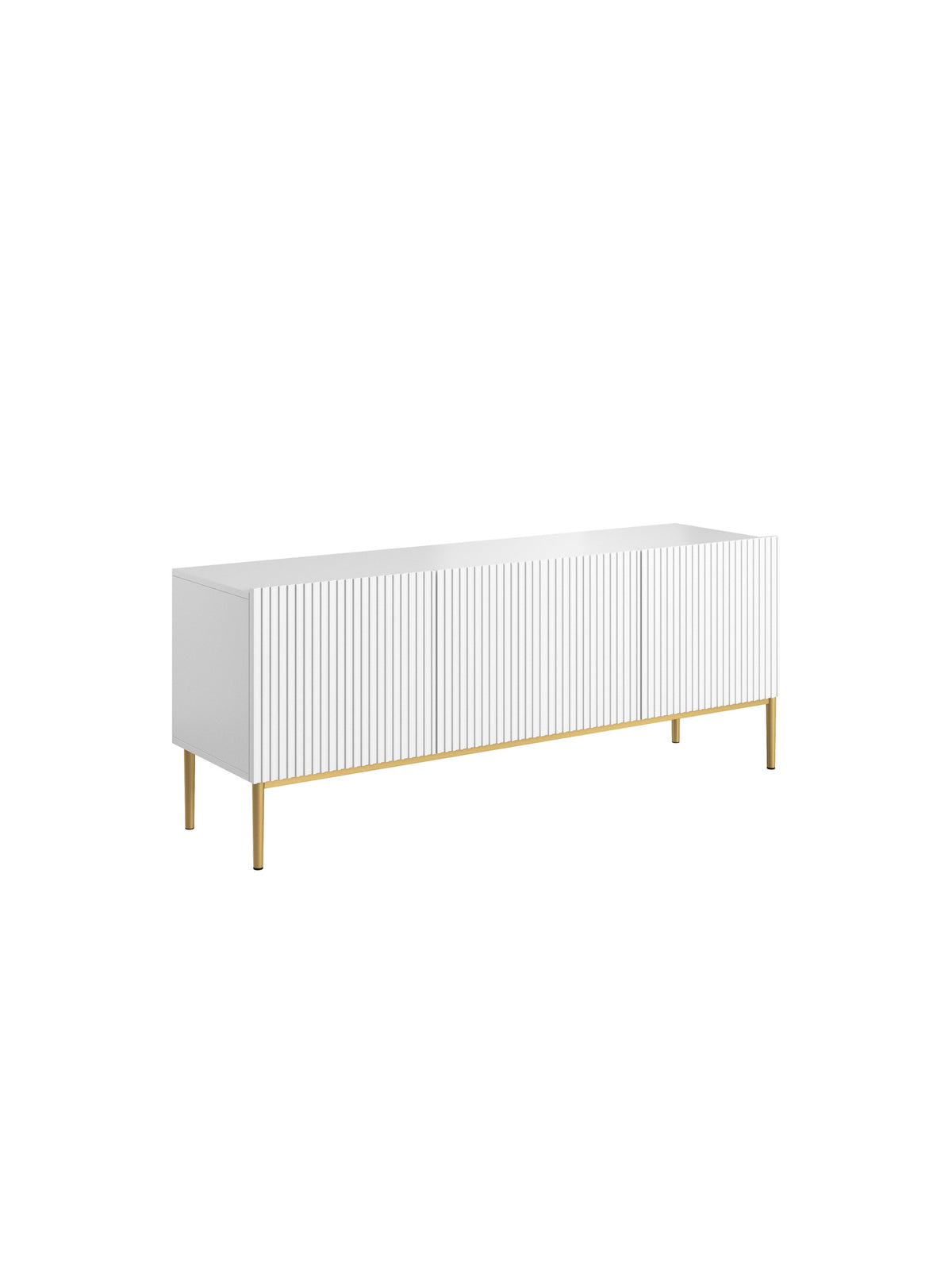 Dulap TV Nicole 150 cm pe soclu de metal z szuflada - bialy mat / picioare aurii