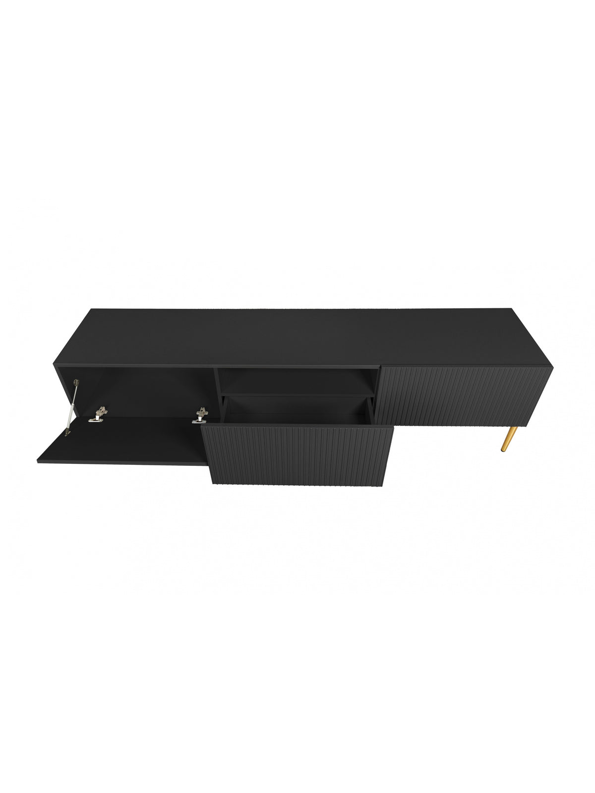 Dulap TV Nicole 150 cm pe soclu de metal z szuflada - negru mat / picioare aurii