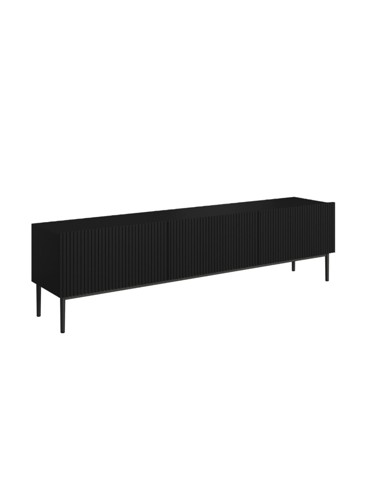 Comodă TV Nicole 200 cm negru mat cu front striat și picioare metalice