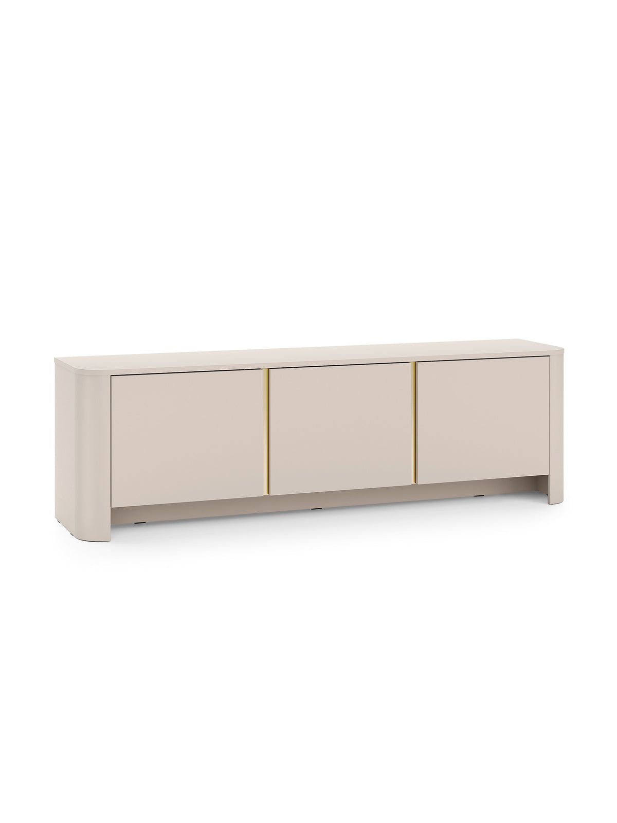 Comodă RTV Sorrenti 168 cm cashmere cu trei uși și profil metalic auriu