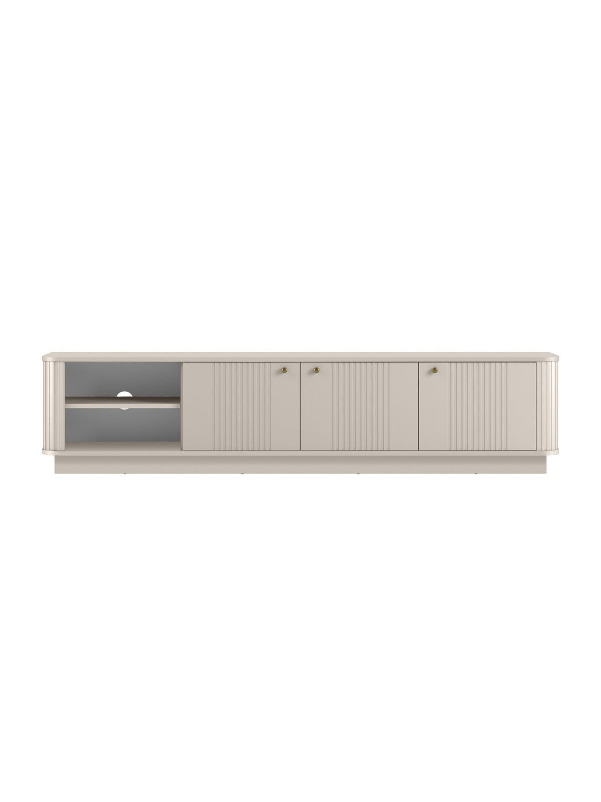Comodă TV Vesper 3D 187 cm cashmere cu fronturi striate și mânere aurii
