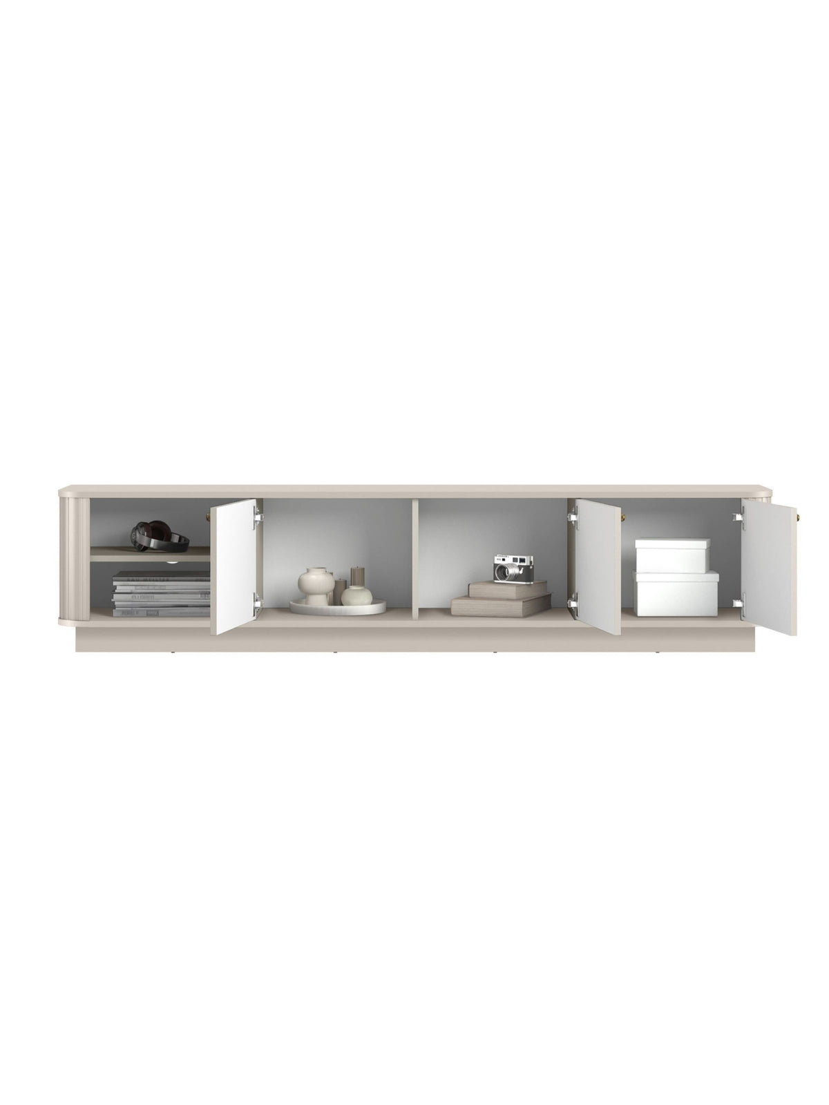Comodă TV Vesper 3D 187 cm kasmir cu trei uși deschise pe soclu