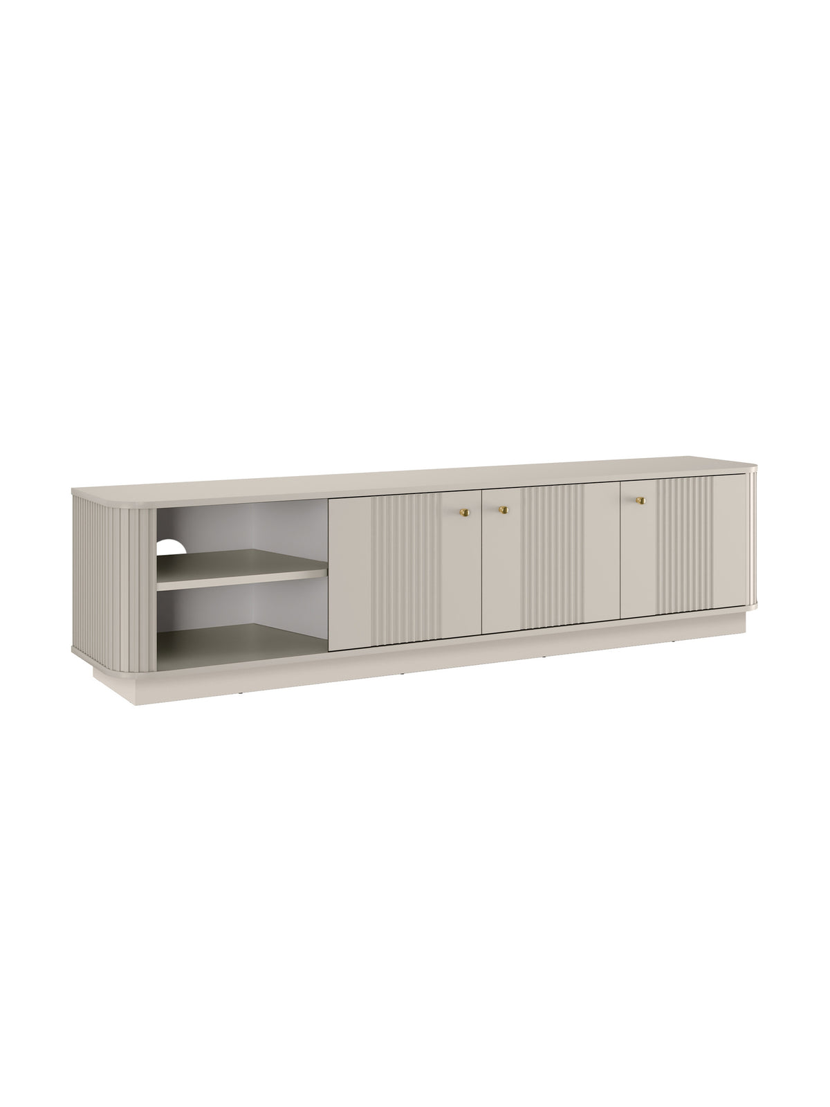 Comodă TV Vesper 3D 187 cm culoare cașmir cu trei uși și mânere aurii