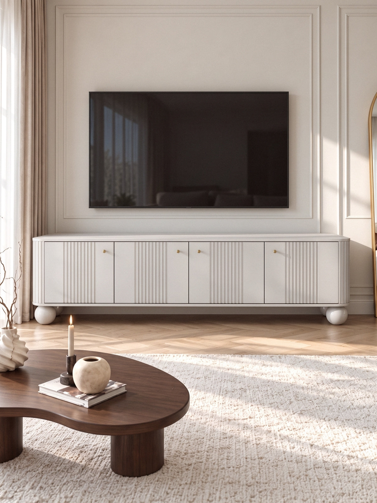 Dulap TV Vesper 4D 187 cm - cașmir / zlote Mânere / Picioare kule