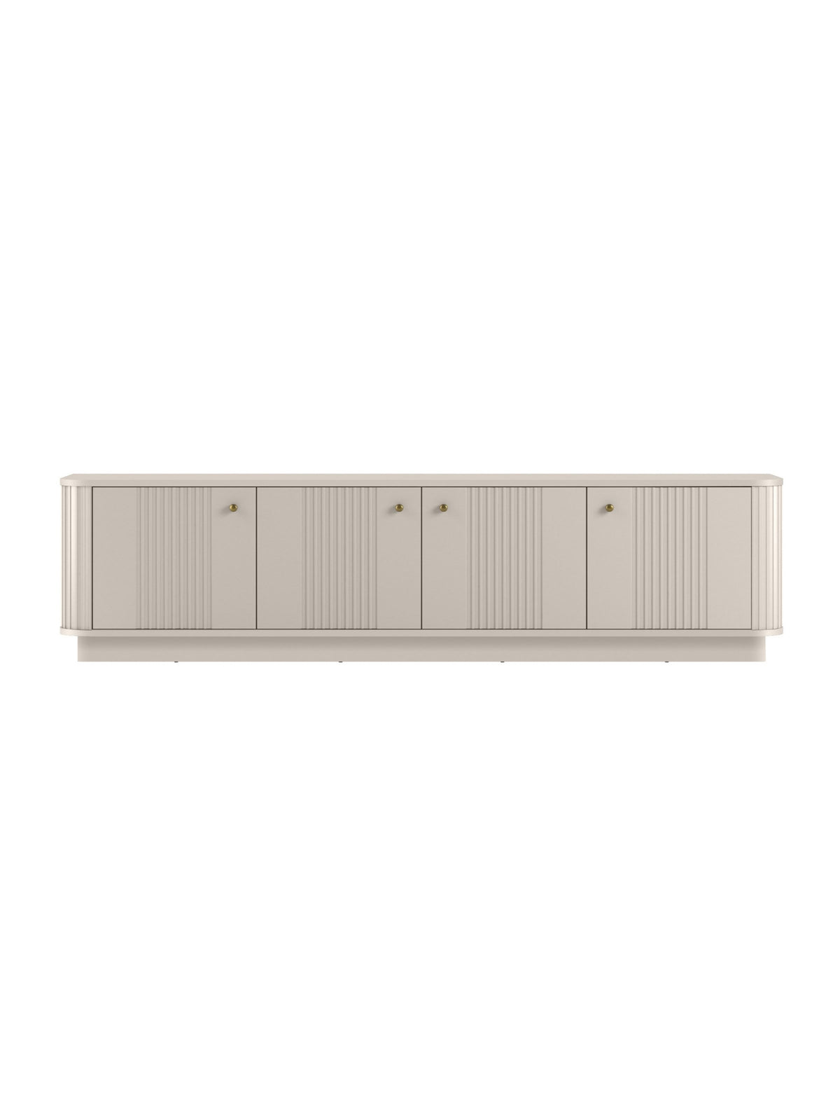 Comodă RTV Vesper 4D 187 cm casmir cu fronturi canelate și mânere aurii