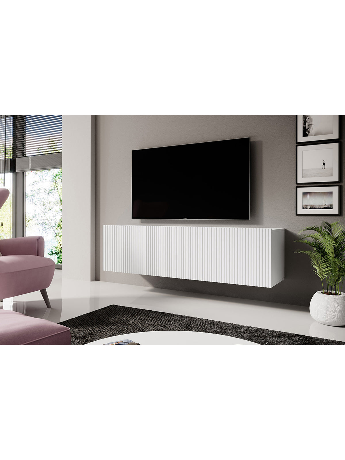 Dulap TV suspendată Nicole 150 cm cu sertar - bialy / alb mat