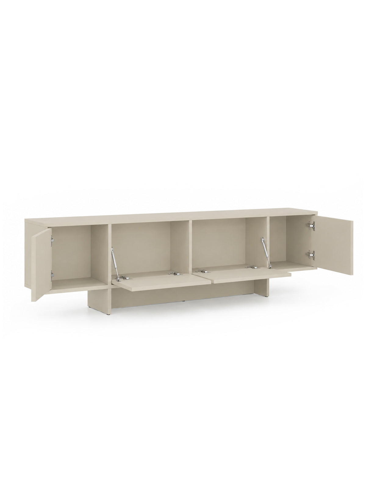 Comodă TV Zolia 180 cm cu patru uși pe soclu, culoare kasmir, front neted