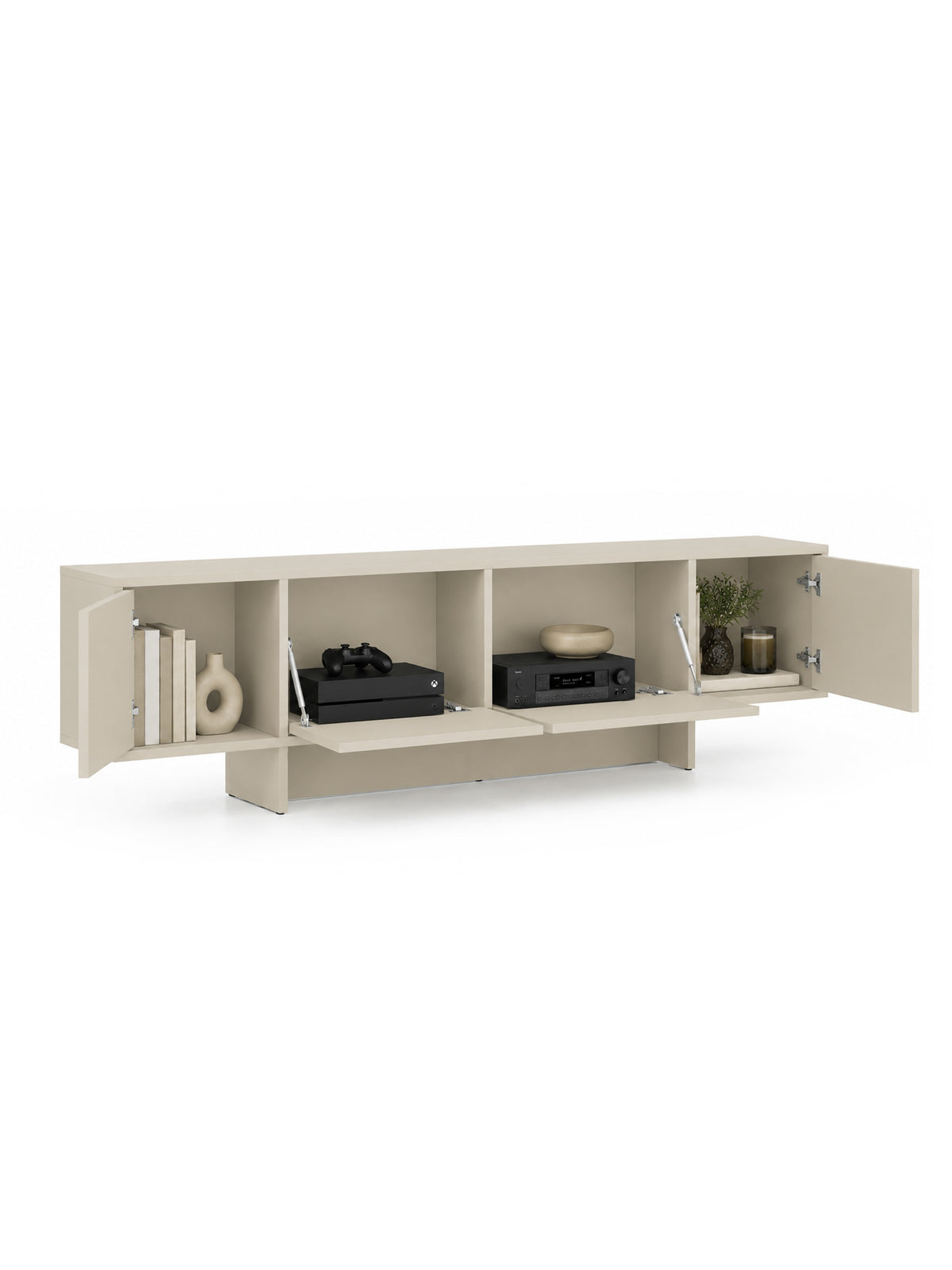 Comodă TV Zolia 180 cm cu patru uși casmir, front neted pe picior