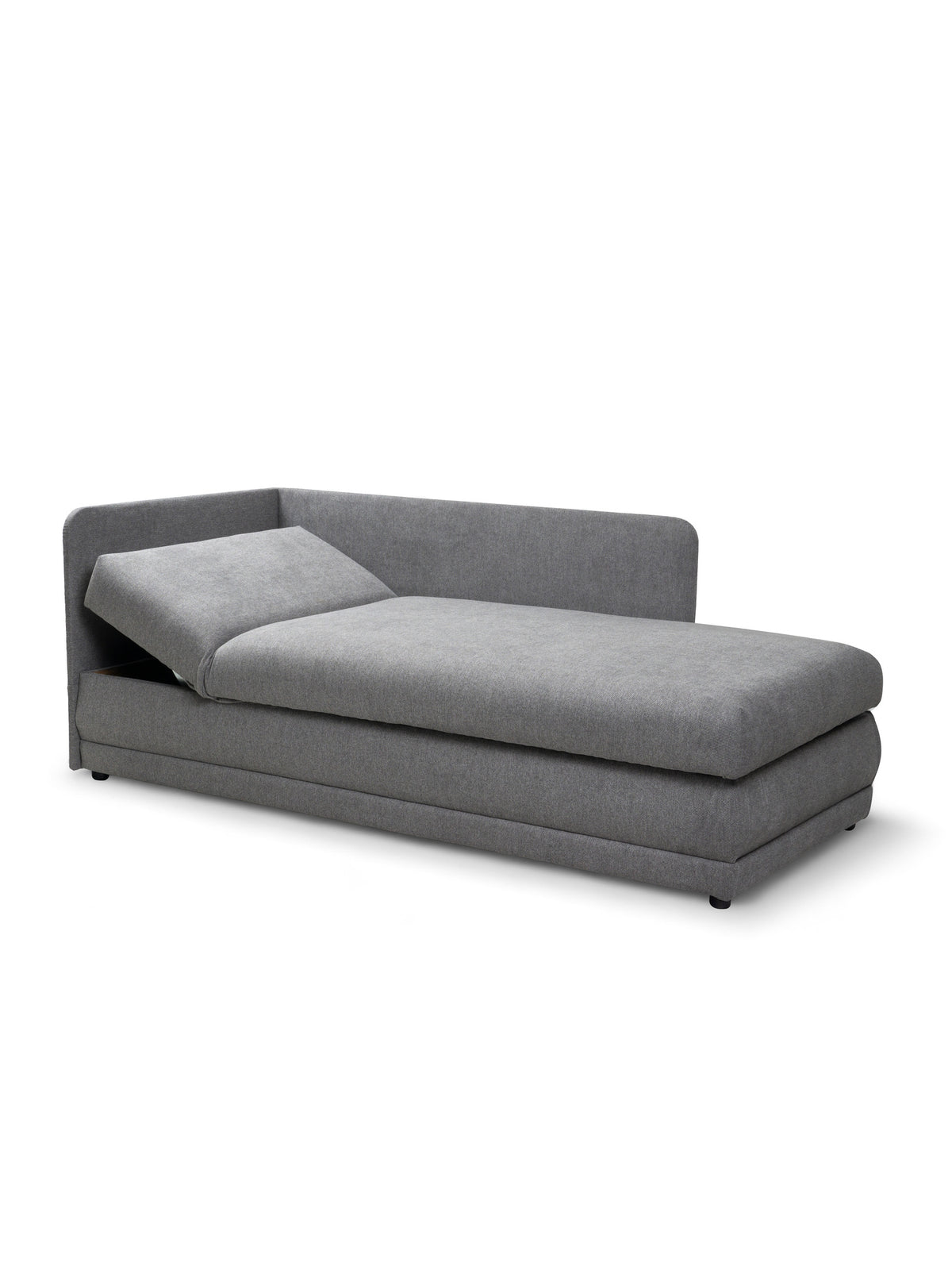 Canapea single Kodil II gri cu spațiu de depozitare și pernă decorativă