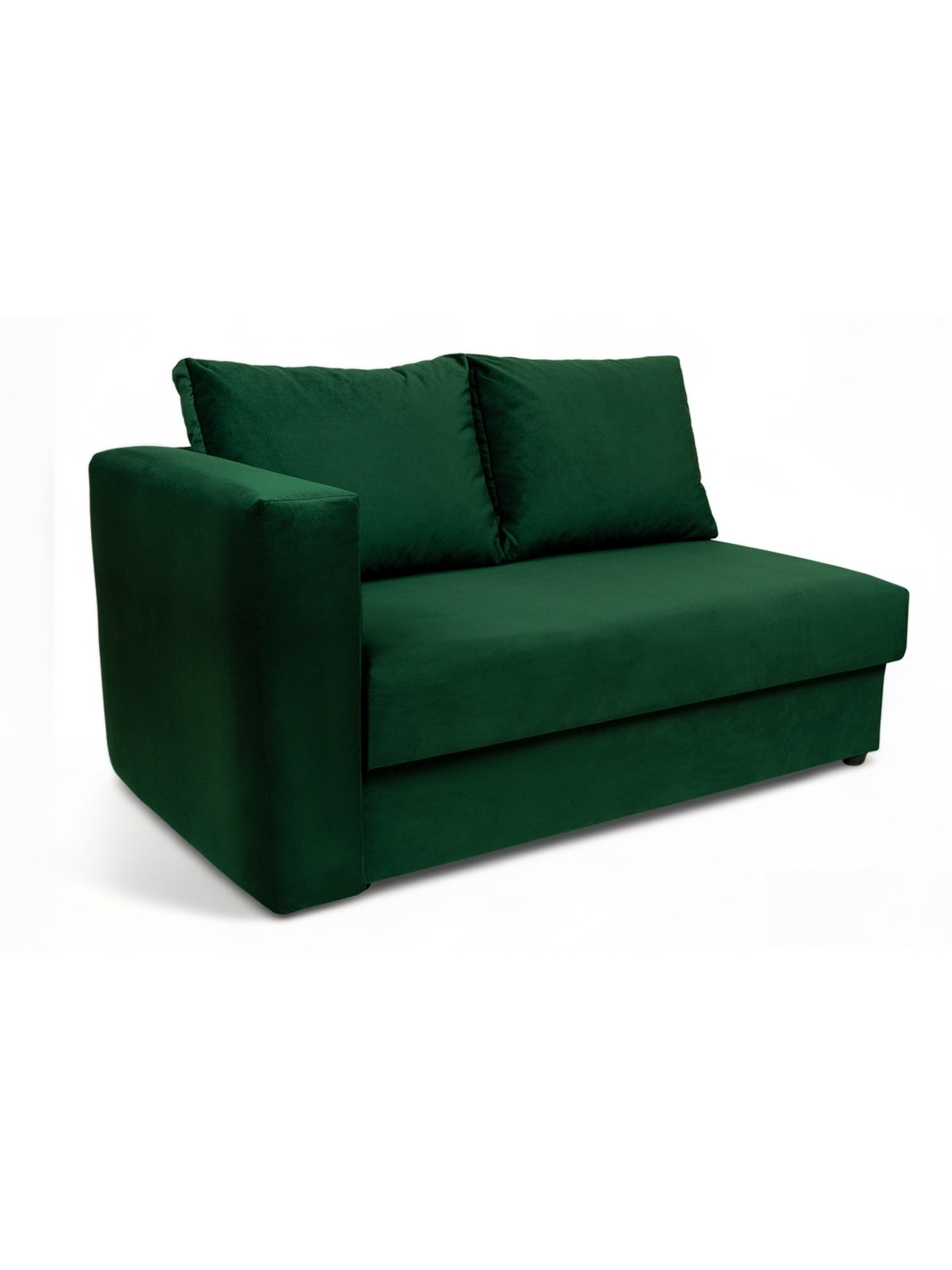 Canapea extensibilă Maciek cu tapițerie verde, două perne și picioare negre