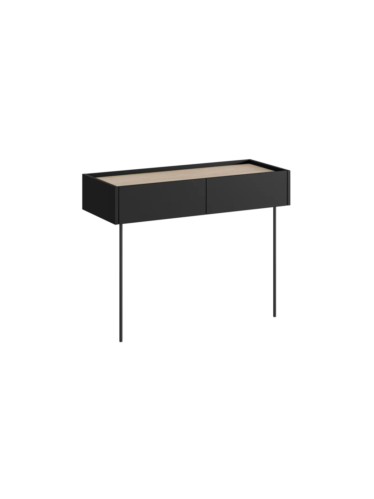 Toaletă Desin 100 cm negru mat cu sertare și picioare metalice, blat stejar nagano