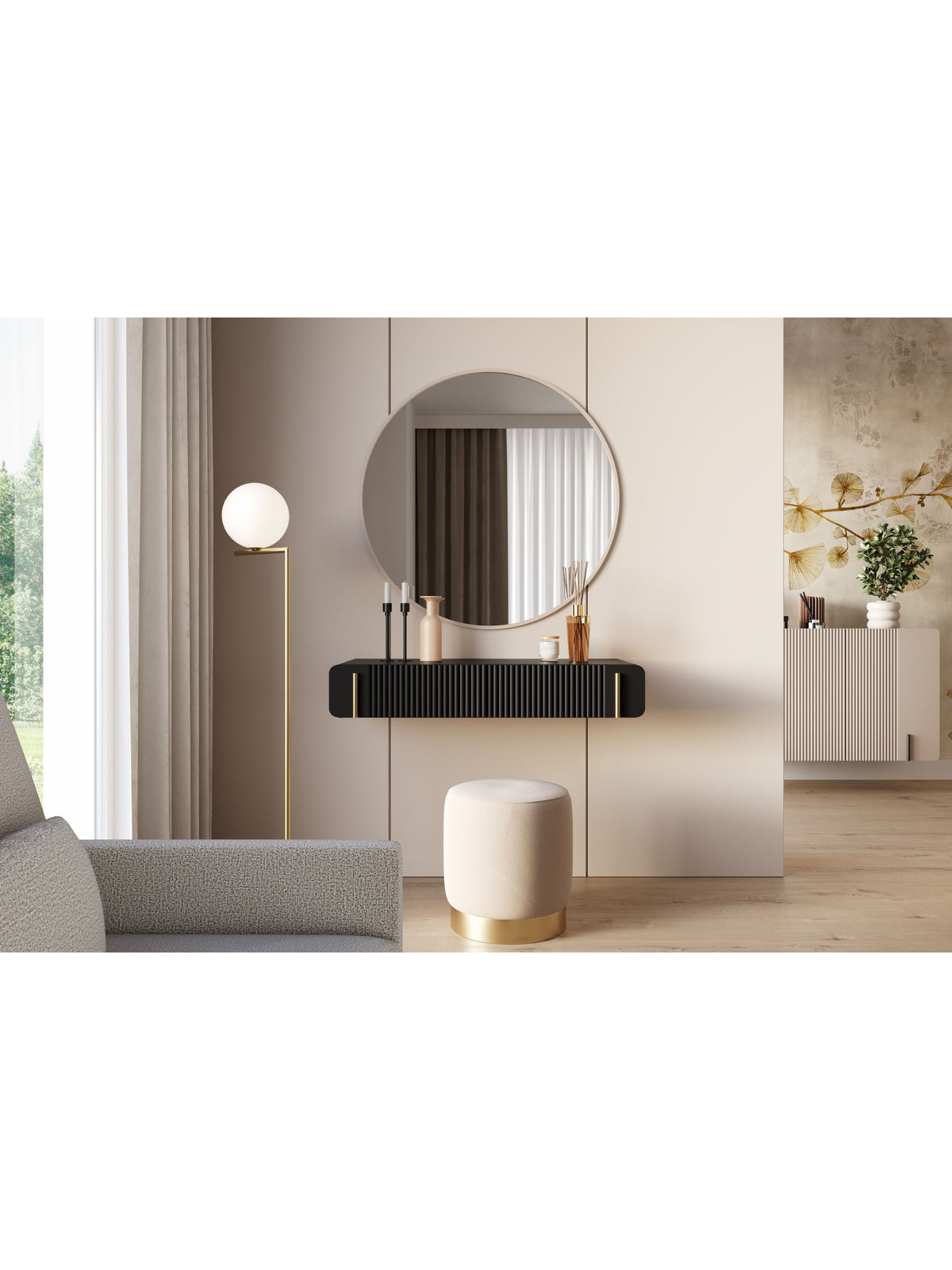 Toaletka Malmi 100 cm suspendată cu sertare - negru mat / auriu