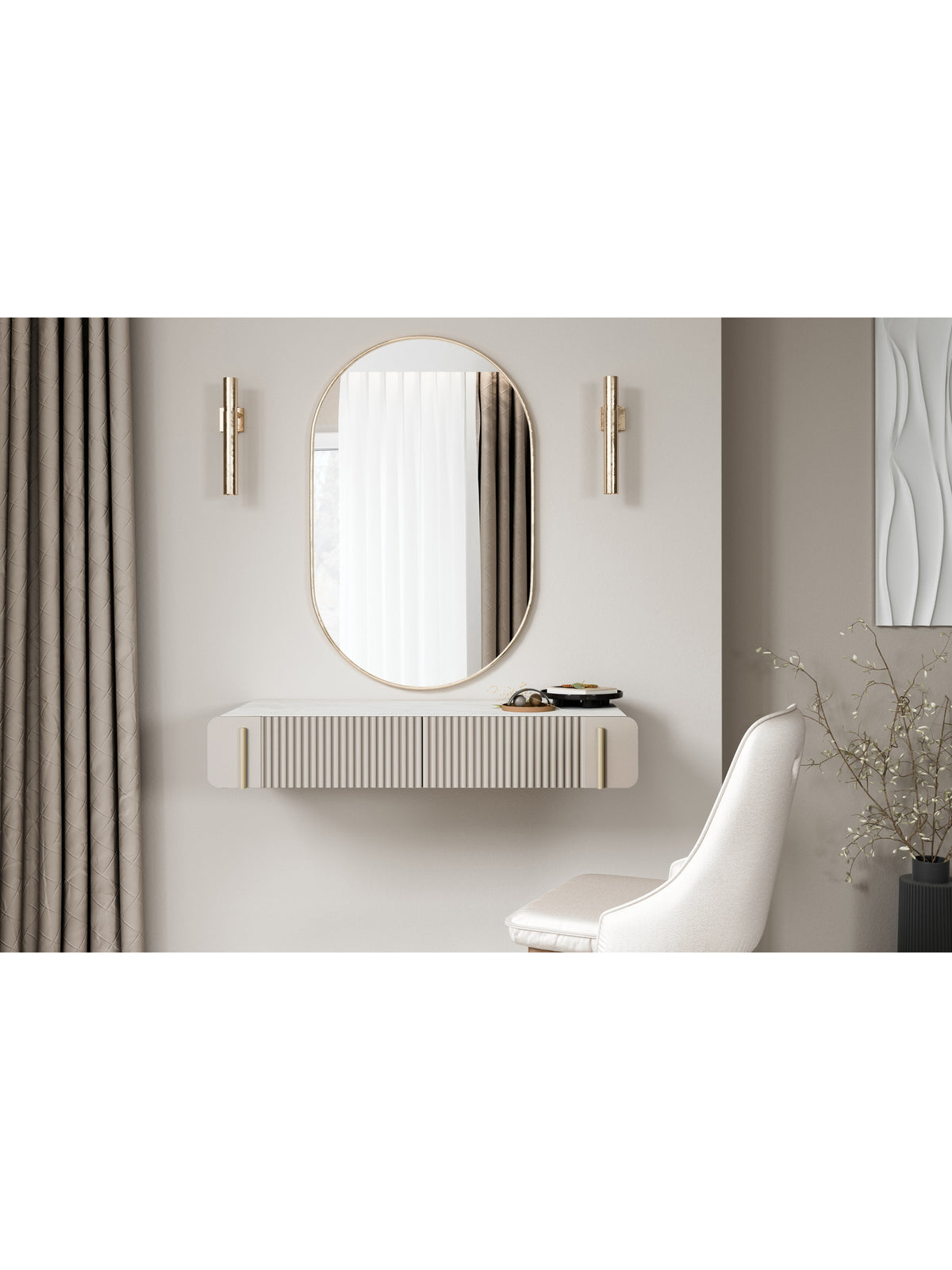 Masă de toaletă suspendată Malmi 100 cm casmir cu două sertare stil Modern Organic