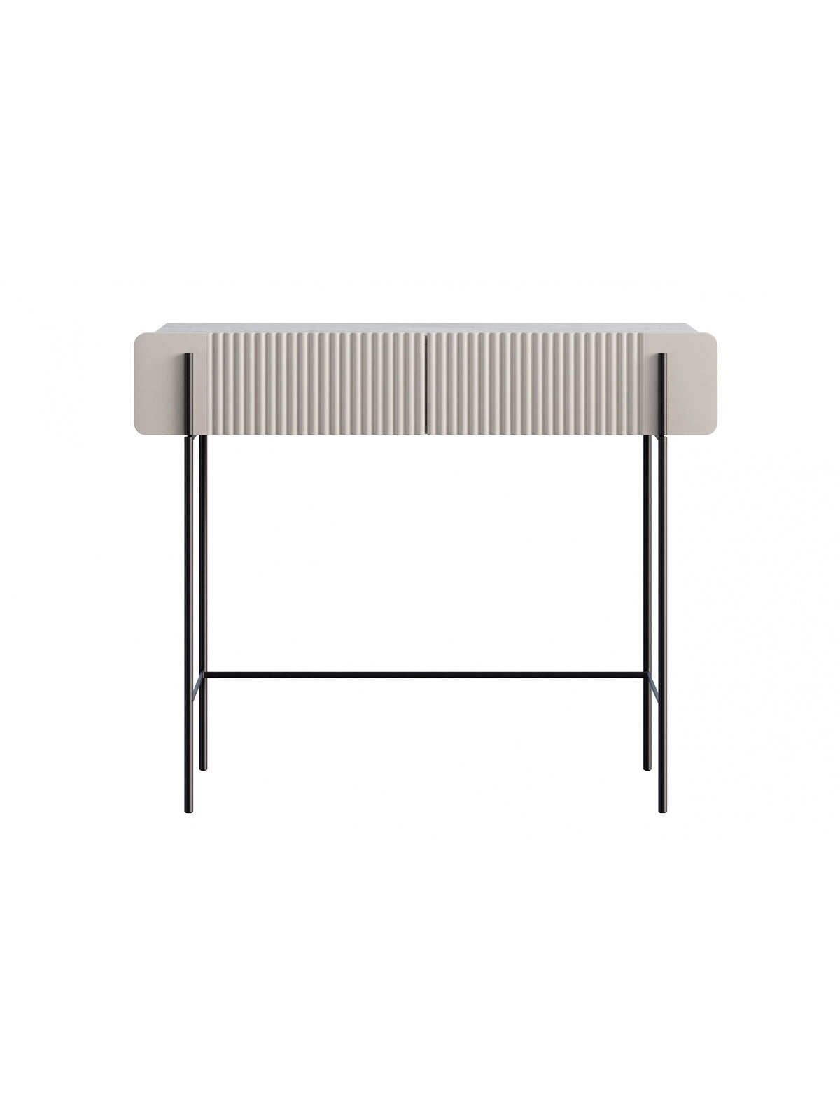 Masă de toaletă Malmi 100 cm casmir cu 2 sertare canelate, blat crem, picioare negre