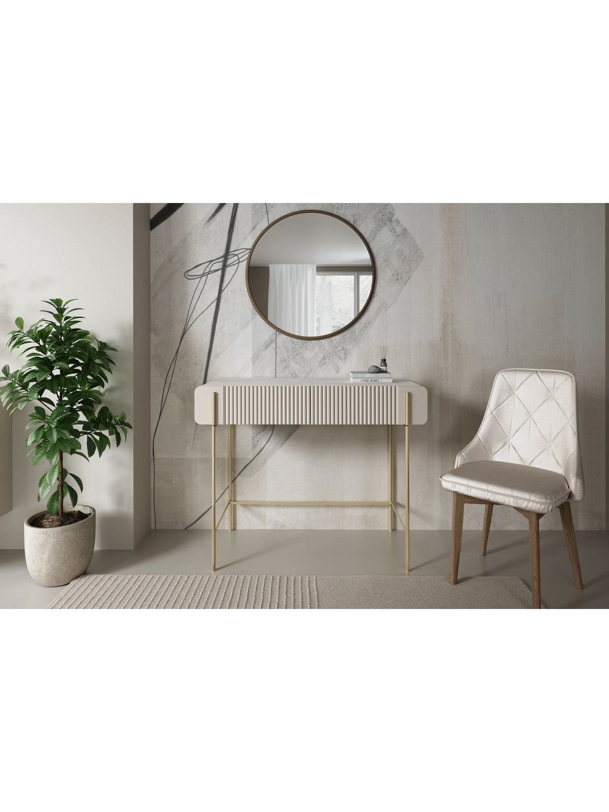 Toaletă Malmi 100 cm casmir cu fronturi striate și picioare aurii