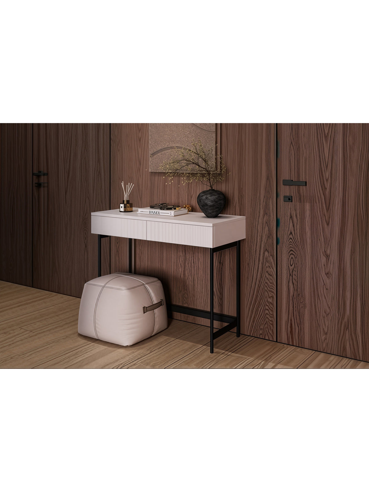 Masa de toaletă Nubo 97 cm casmir pe cadrul metalic negru cu două sertare