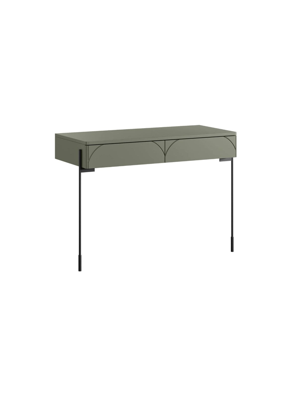 Toaletă Sonatia 100 cm cu două sertare mat oliv și picioare negre metalice