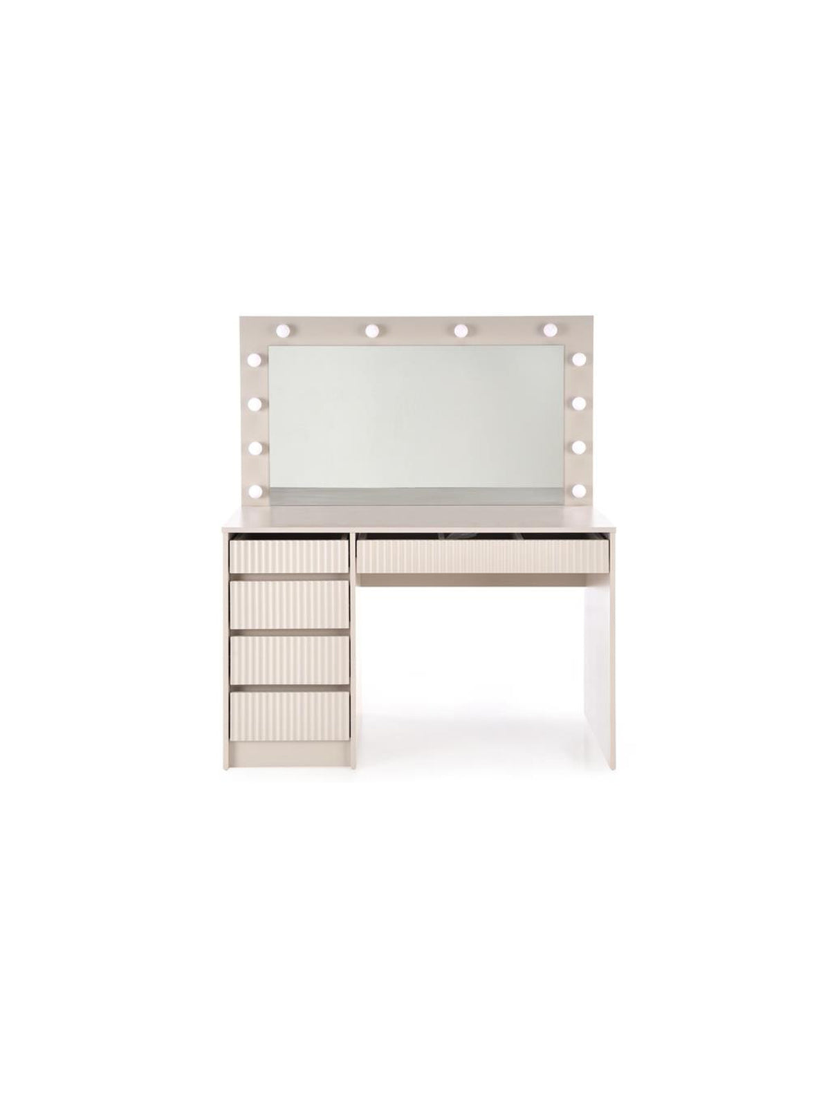Toaletă Velinio 120 cm casmir, cu oglindă LED și 5 sertare, suprafață striată