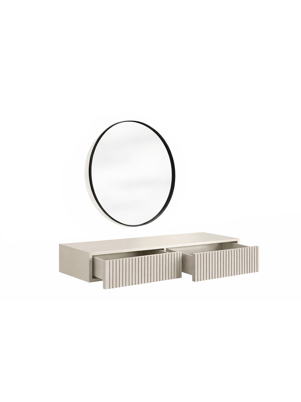 Toaletă suspendată Nicole cu oglindă rotundă neagră 60 cm, casmir mat