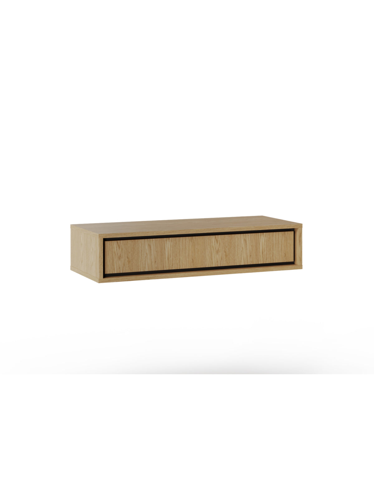 Toaletă suspendată Rocco 85 cm cu sertar, culoare stejar baltic dune și inserții negre