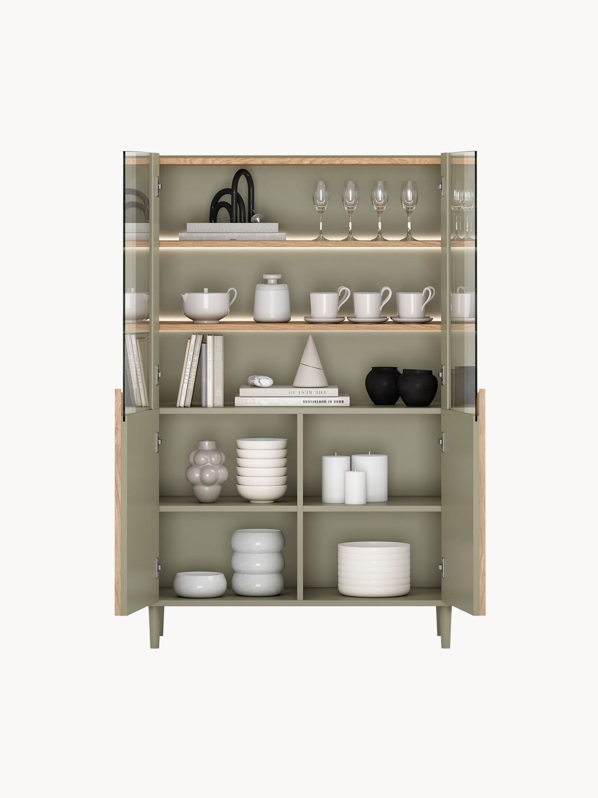 Witryna Amilio 100 cm cu două uși na nozkach - eukaliptus / stejar baltic dune / Mânere stejar natural