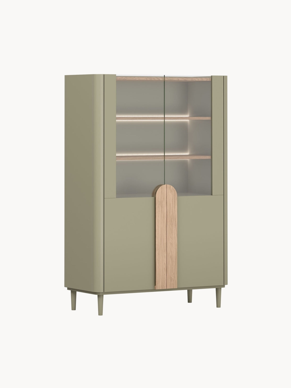Witryna Amilio 100 cm cu două uși na nozkach - eukaliptus / stejar baltic dune / Mânere stejar natural