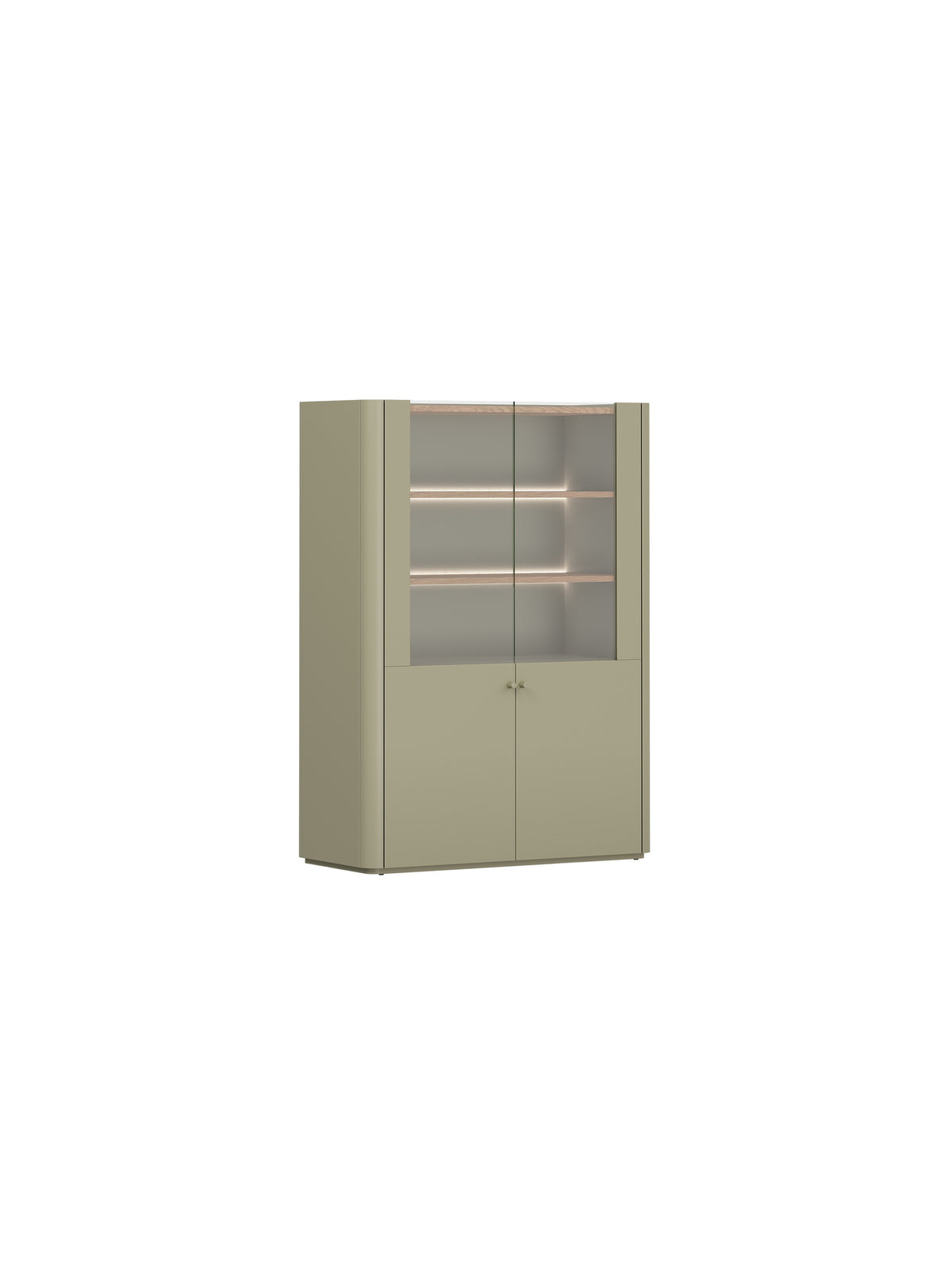 Vitrină Elivo 100 cm cu două uși în culoare eucalipt, blat stejar baltic dune
