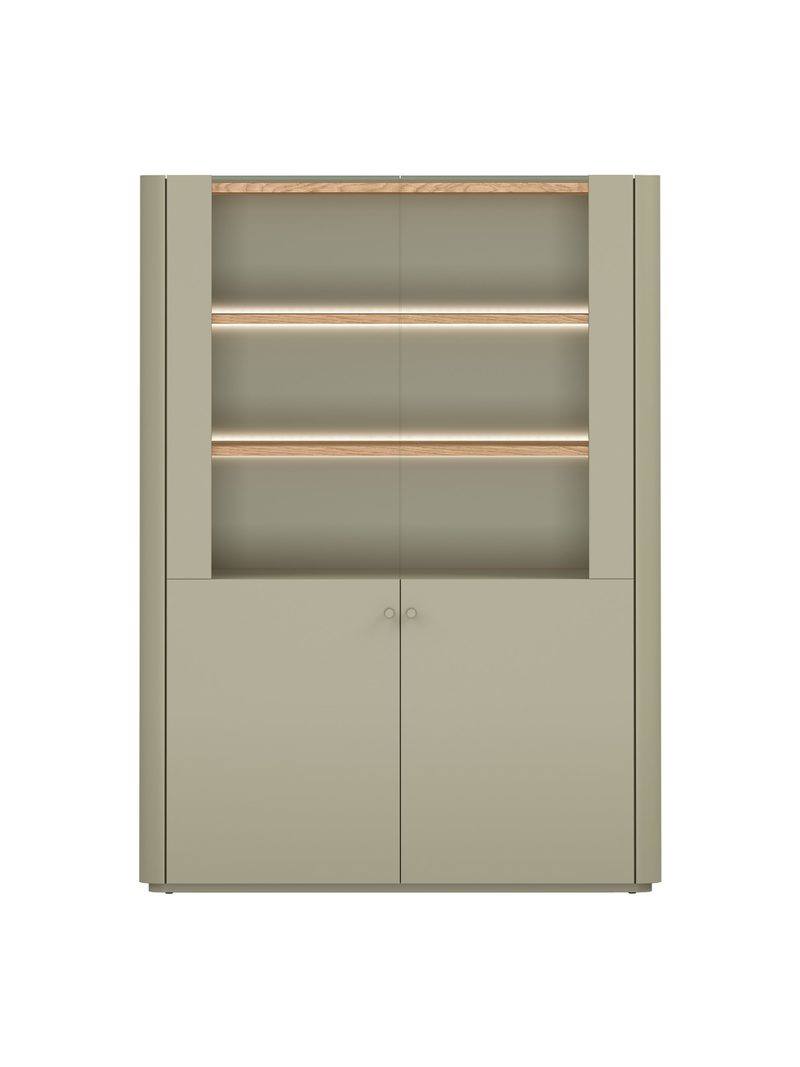 Vitrină Elivo 100 cm cu două uși în culoarea eucalipt cu blat stejar baltic dune