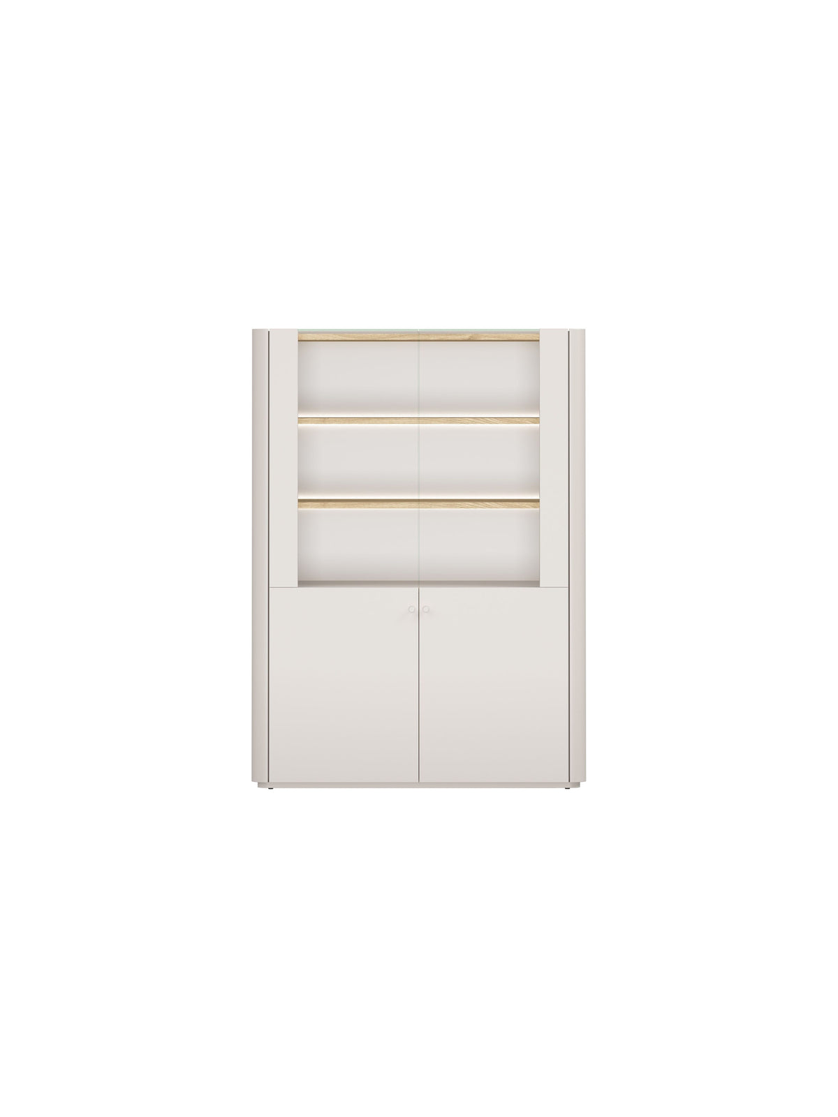 Vitrină Elivo cu două uși, 100 cm, culoare cashmere, blat stejar uleiat